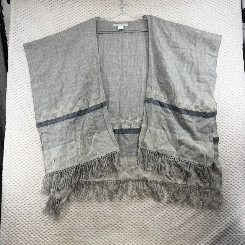 Noonday Collection Wrap Women OS Grey Wool Blend Fringe Geometric Poncho Ruana